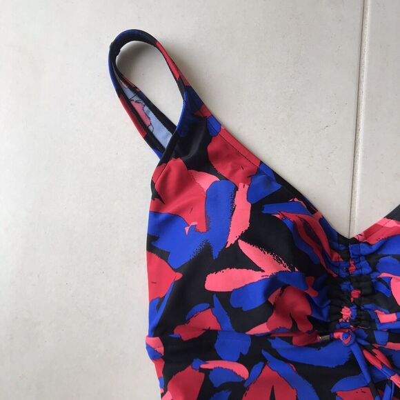 Aqua Green Swim One Piece Swimsuit Multicolor Floral Shirred - Picture 3 of 10